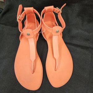 Hunter Orange/Coral T-strap Sandals size 7